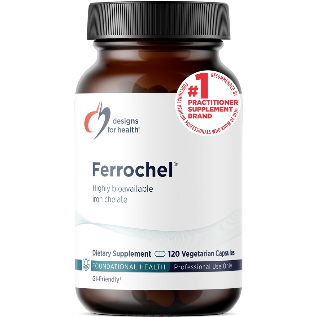 Sağlık Demiri için Tasarımlar - Enerji Üretimi, Immune & Brain Health, High Abors Ferrochel Chelated Iron for Women & Men as Ferrous Bisglycinate Chelate - Güvenli (120 Vegan Caps)