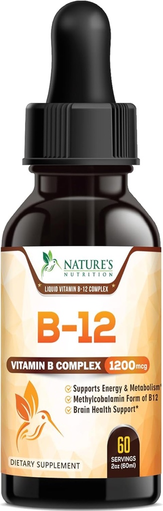 B-12 Βιταμίνης Dropπές (Methylcobalamin) Extra Strength Super B Complex - Υπογλώσσιο B12 Υγρό για την Ανοσολογική Υποστήριξη, την Υγεία της Καρδιάς & την Κυτταρική Ενέργεια Υποστήριξη, Βατόμουρο Γεύση - 2 Fl Oz