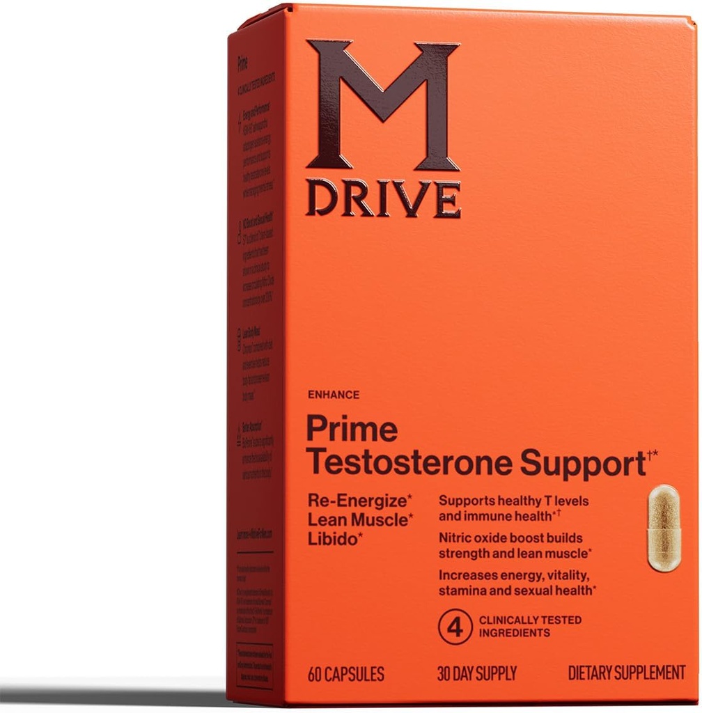 Mdrive Prime - Erkeklerin T-Detek Supplement, Max Energy, Focus & Lean Muscle, KSM-66 Ashwagandha, S7 Nitrik Çimento ATM, Bioperine ve DHEA,30 Hizmet, 60 Kont