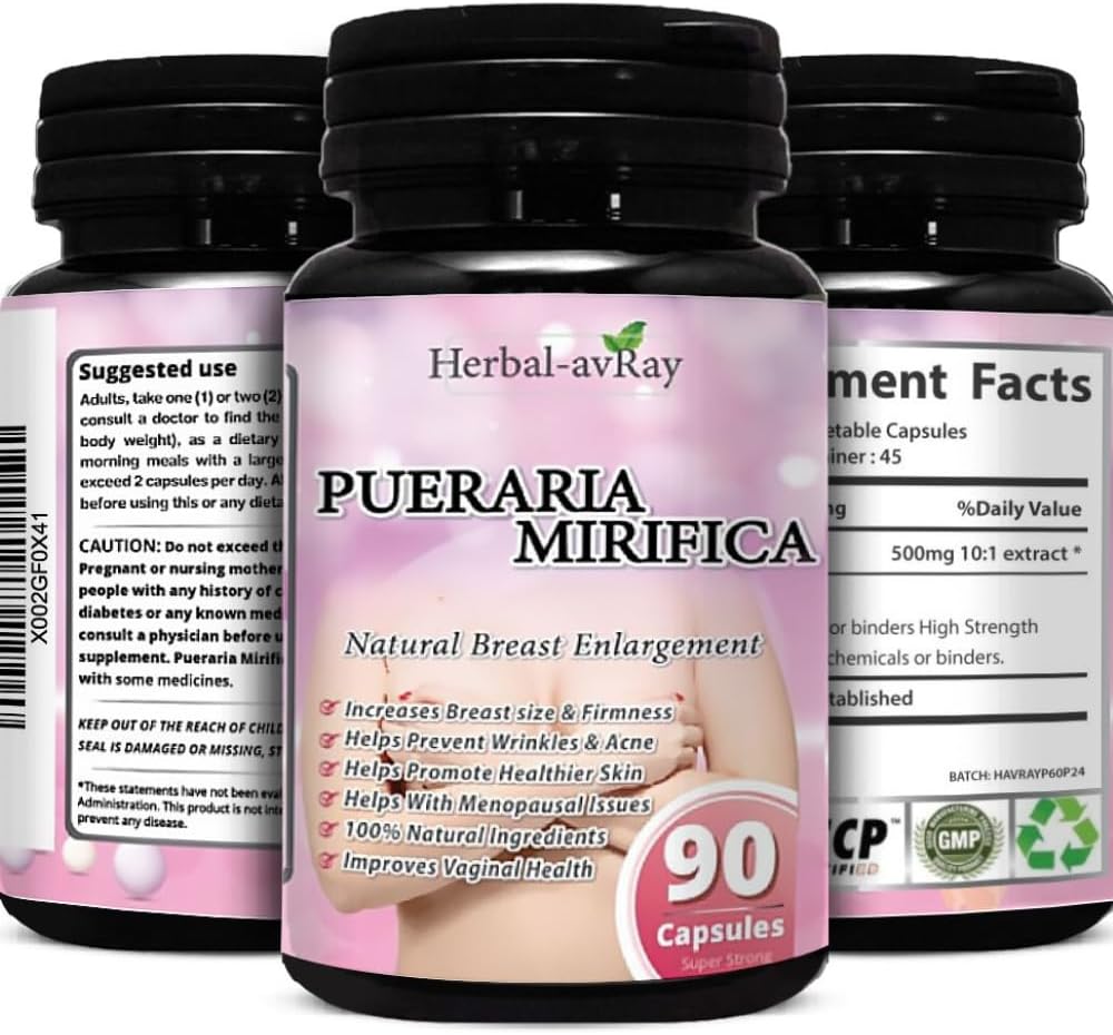 Καψάκια Pueraria Mirifica - Χάπια Φυσικής Ενίσχυσης Στήθους για γυναίκες - Χάπια Διεύρυνσης στήθους - Αύξηση στήθους, Κολπική Υγεία, Εμμηνόπαυση Ανακούφιση, Δέρμα & Υγεία μαλλιών - 90 Κάψουλες Vegan