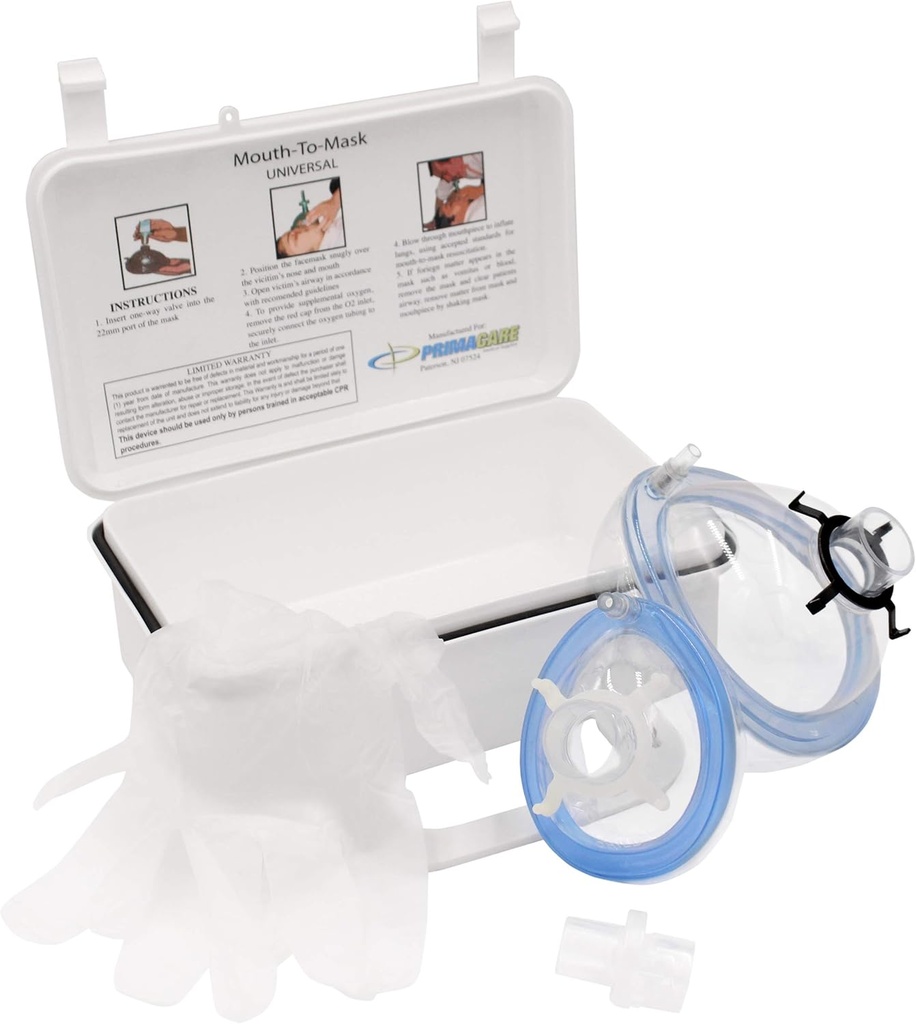 Primacare KC-1010 CPR Rescue Mask Resuscitation Kit for Adult & Child with a One-Way Valve Mouth to Mouth for supplemental Oxygen] Wall Mount/Carry Case Included