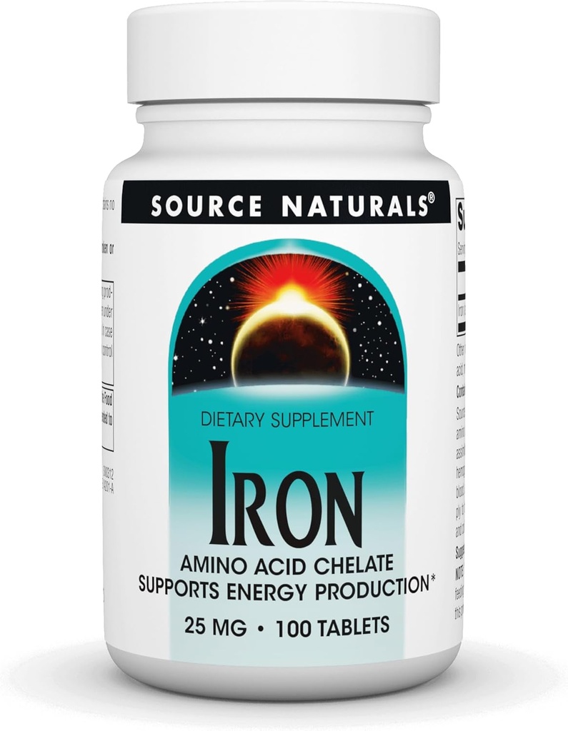 Source Naturals Iron, Amino Acid Chelate - Diyetsel Supplement Bu Destekler Enerji Üretimi - 100 Tablet