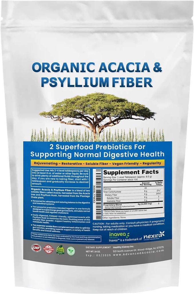 Acacia & Psyllium Husk Fiber Toz 2 Organik ► Fiber Digestive Restoring Gut Nutrients. Organik Psyllium Husk & Organik Acacia Toz IBS, Leaky Gut 1.5 Ibs (24oz)