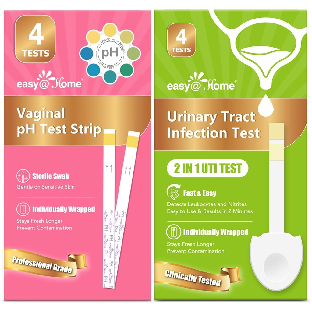 Easy@Home Vaginal pH Test Strips & UTI Test Kits (8 Kont): Yeast Enfeksiyonu, BV, UTI Testleri Kadınlar için Hızlı Sonuçlar, 4 Urinary Tract & 4 Feminine pH Sağlık Testleri
