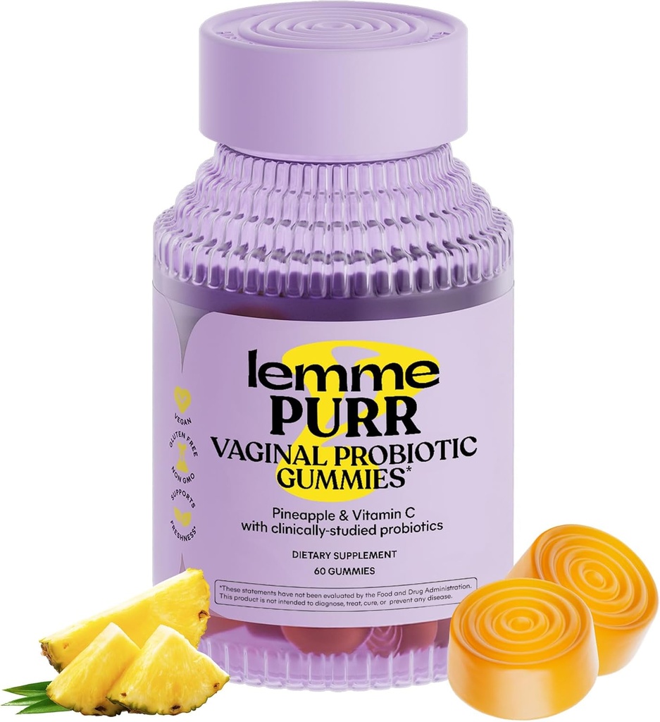 Lemme Purr Vaginal Probiyotik Kadınlar için Gummies - Dengeli pH, Sağlıklı Odor, Yeast Balance & Flora Support + Vitamin C for Immune Health - Tasty Pinele (60 Kont)