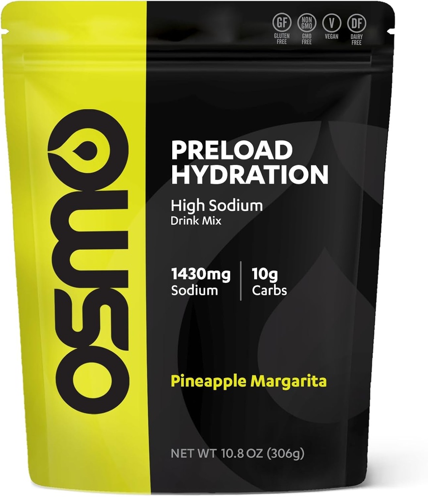 Osmo Preload Hydration Pre Workout Powder Pouch - Περιλαμβάνει διττανθρακικό νάτριο, μαγνήσιο, κάλιο, υδατάνθρακες & Βιταμίνες, ζάχαρη από ζαχαροκάλαμο, κράμβες beat & Αφυδάτωση - Ανανάς Μαργαρίτα (Pouch)