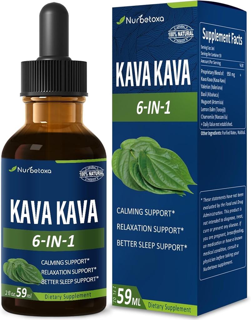 Kava Kava Root Extracts for Calming & Relaxation Support, Natural Herbal Mix Tincture Supplement for Better Sleep Support with Valerian Root, Lemon Balm ve Chamomile. 2oz