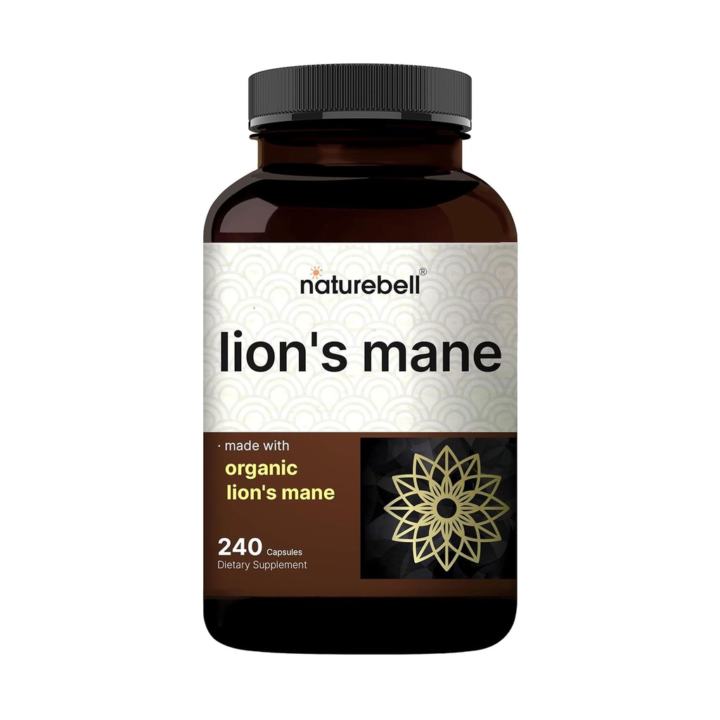 NatureBell Lions Mane Mushroom Supplement Capsules, 240 Capsules | 120 Days Supply – Organik Lion's Mane Toz Ekstraksiyonu – Bilişsel Beyin Nootropic & Immune Health Support – Non-GMOMO