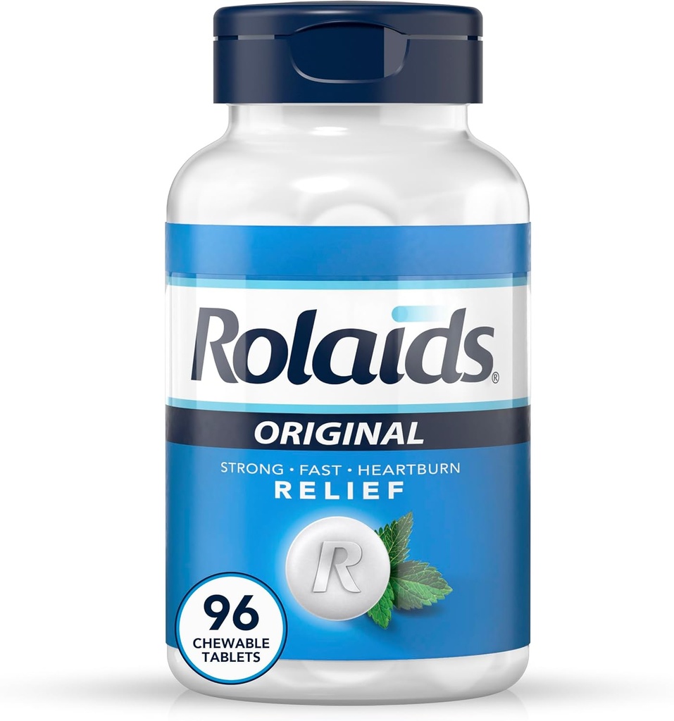 Rolaids Original Strength Antacid, 96 Chewable Tabletler, Mint Flavor, Original Strength Heartburn Relief