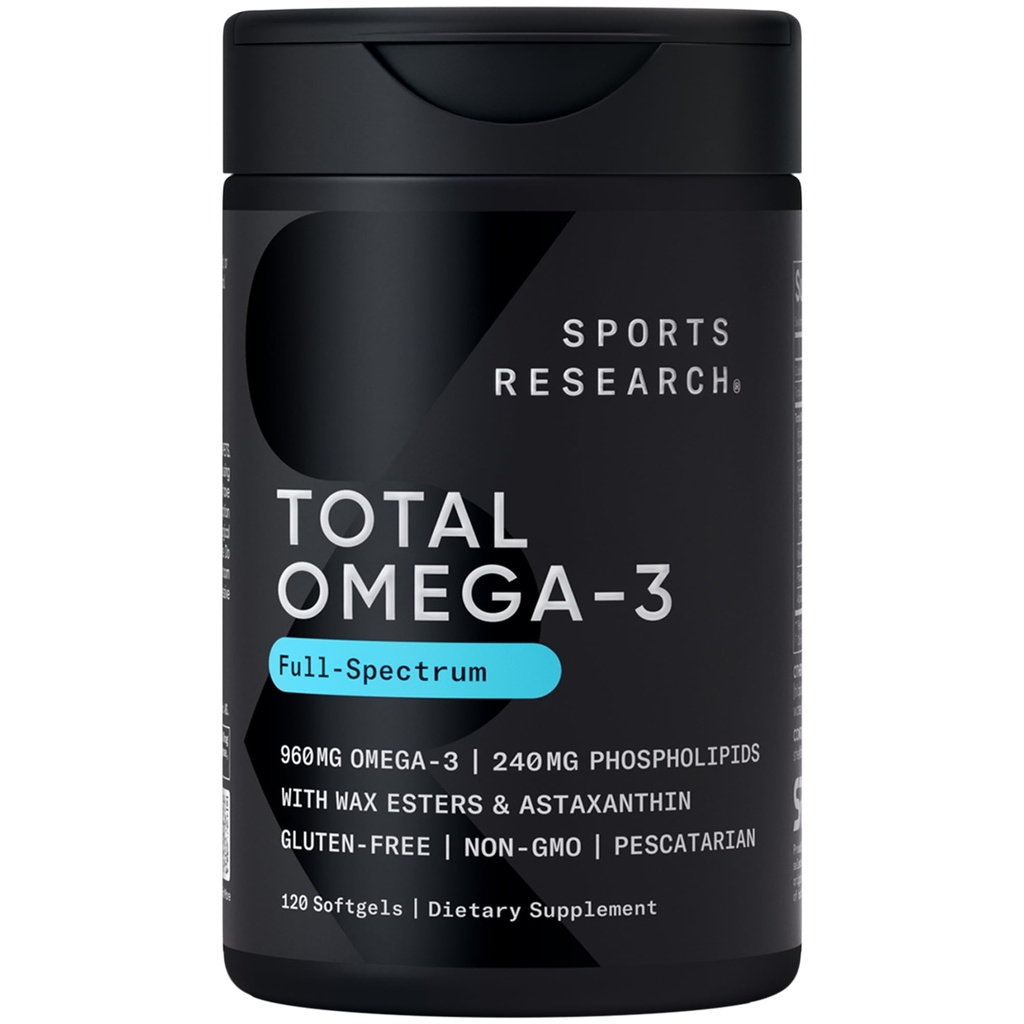 Sports Research® Total Omega-3 Fish Oil 2200mg - Antarktika Krill w/Astaxanthin, Wild Sockeye Salmon & Alaska Pollock - EPA & DHA 960mg - 120 Softgels