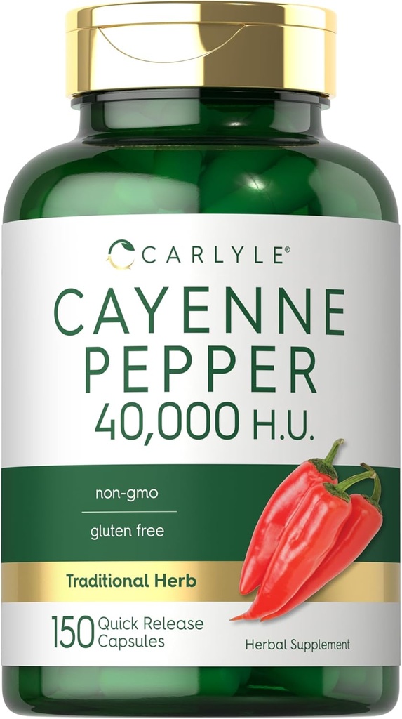 Carlyle Cayenne Pepper Capsules | 40.000 HU | Non-GMO ve Gluten Free Supplement