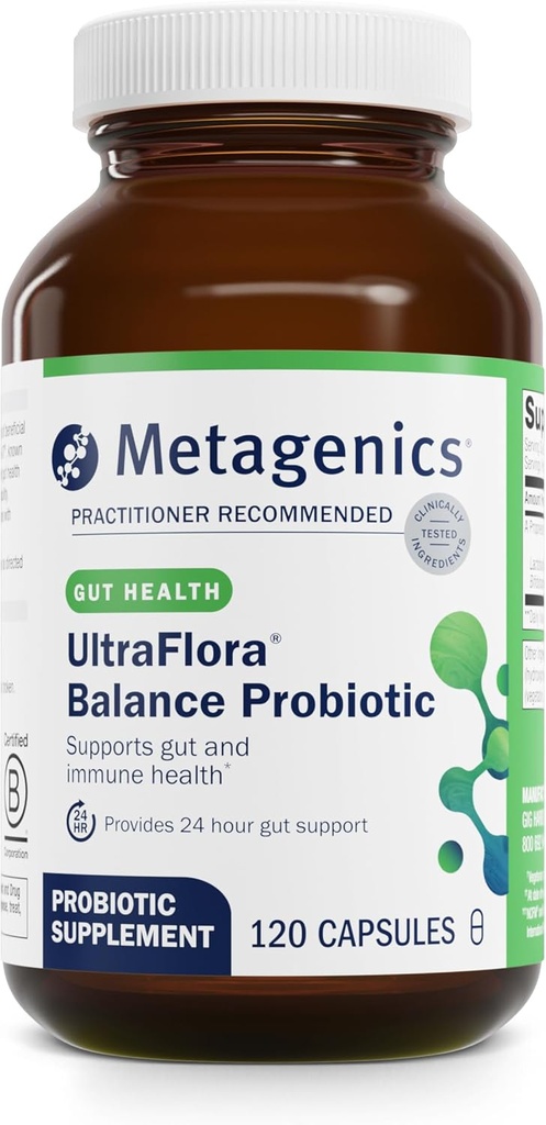 Μεταγονική UltraFlora Balance Probiotic - Ράφι-Stable Daily Gut Health Supplement for Digestive & Immune Support* - Μη ΓΤΟ & Χωρίς Γλουτένη - 120 Κάψουλες