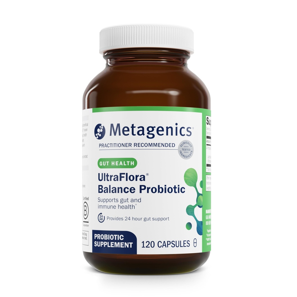 Metagenics UltraFlora Balance Probiyotik - Raf-Stable Daily Gut Health Supplement for Digestive & Immune Support* - Non-GMO & Gluten-Free - 120 Capsules