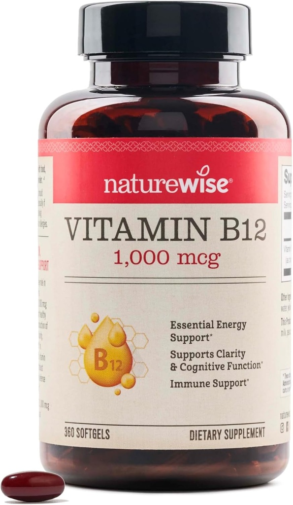 Doğa B12 1000 mcg - Enerji Metabolism, Zihinsel Clarity, Nervous System Health - Easy-to-Swallow, Soy & Gluten-Free, Non-GMO - 360 Count[1-Year Supply]