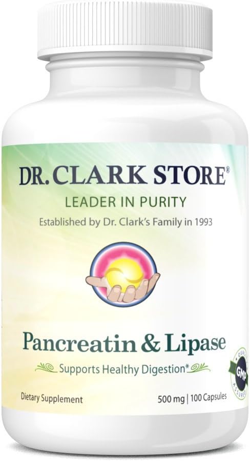 Dr. Clark Pancreatin ve Lipase Enzyme Supplement, 500 mg, 100 Gelatin Capsules