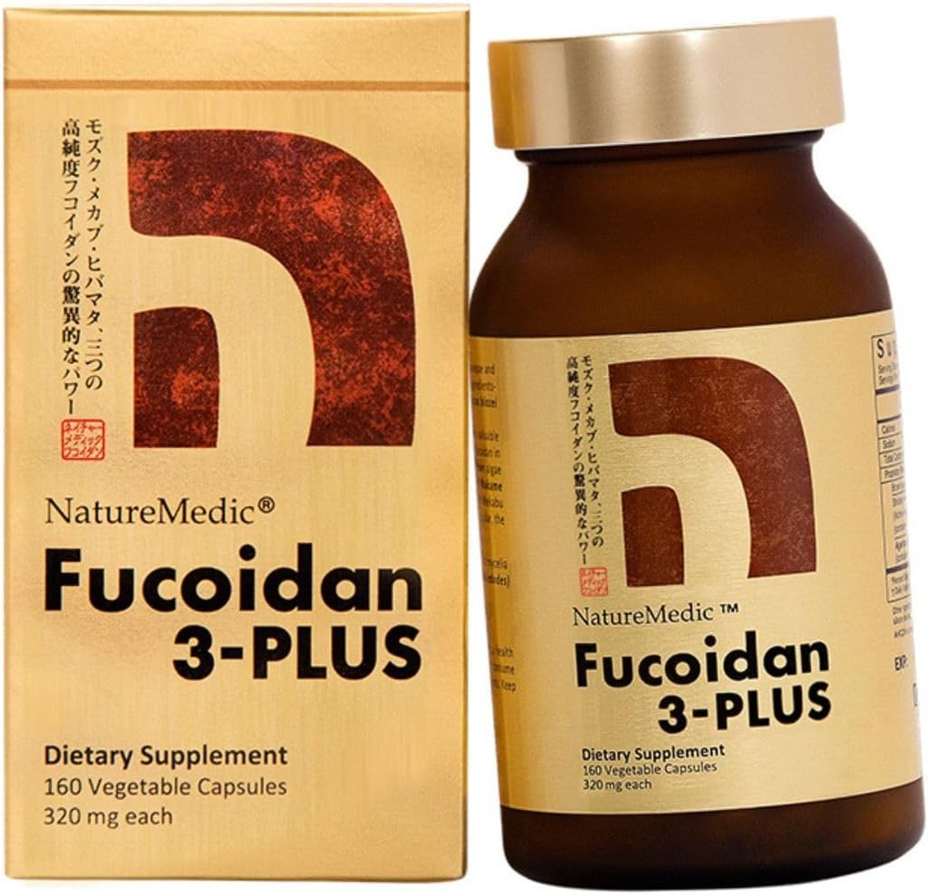 NatureMedic Fucoidan 3-Plus Brown Seaweed Immunity Supplement with Three Types of High Purity Fucoidan Organic Mekabu Fucus Mozuku Agaricus 160 Φυτικές κάψουλες Κατασκευασμένες στην Ιαπωνία (1 φιάλη)