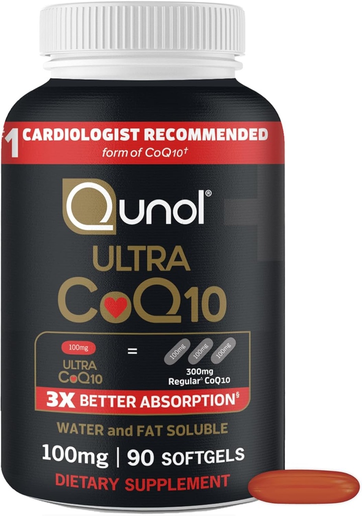 Qunol Ultra CoQ10 100mg Softgels- 3x Καλύτερη Απορρόφηση, Αντιοξειδωτικό για την Καρδιά Υγεία & Ενέργεια Παραγωγή, Συνένζυμο Q10 Βιταμίνες και Συμπληρώματα, 3 Μήνες Προμήθεια, 90 Μέτρα