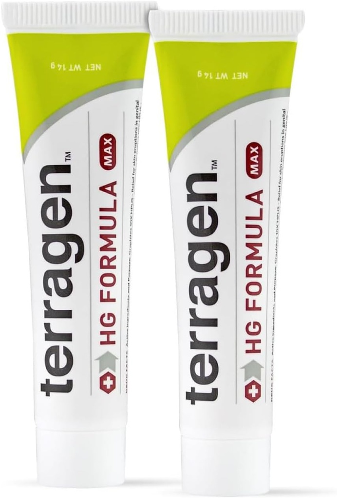 Terragen HG Formula MAX by terrasil, Fast Soothing Natural Treatment Cream for Genital Sores & Rective Outbreak Support, for Men and Women (14g 2-Pack)