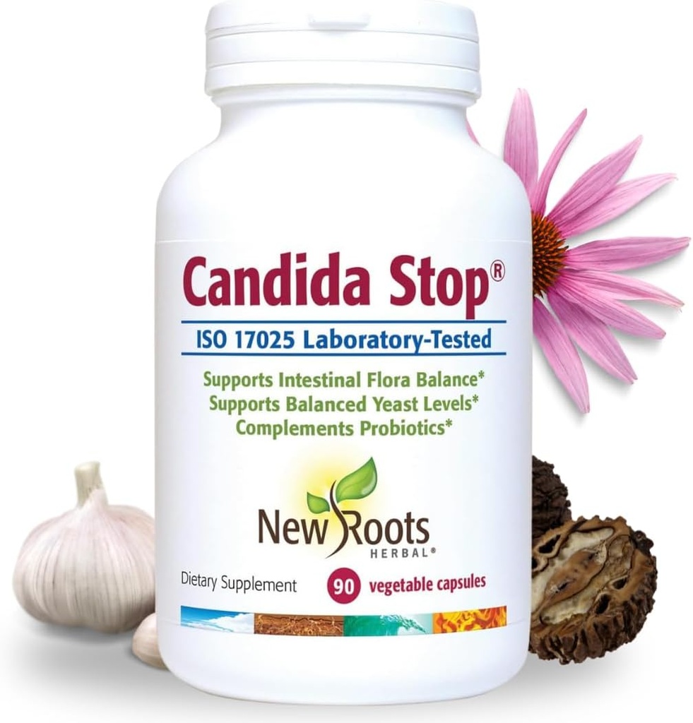 NEW ROOTS HERBAL Candida Cleanse Detox Supplement (90 κάψουλες), Stop Candida Overgrowth, Υποστήριξη Ισορροπημένη Εντερική Χλωρίδα & Yeast Balance with 11 Potenent Herbs + Probiotics, Digestion Relief