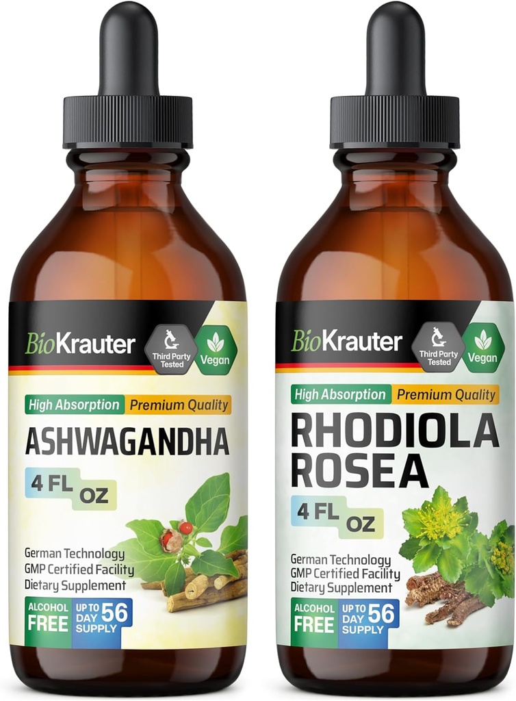BIO KRAUTER Ashwagandha Βάμμα 4 Fl. Oz. & Rhodiola Rosea Βάμμα 4 Fl. Oz.