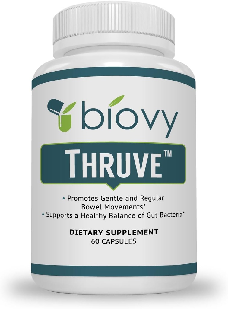 Thruve Long-Term Constipation Relief Supplement - Probiyotiks, Prebiyotiks, Natural Laxatives and Fiber All in Easy to Sw Capsules - Best Herbal Laxative Supplement for Constipation - 60 Pills