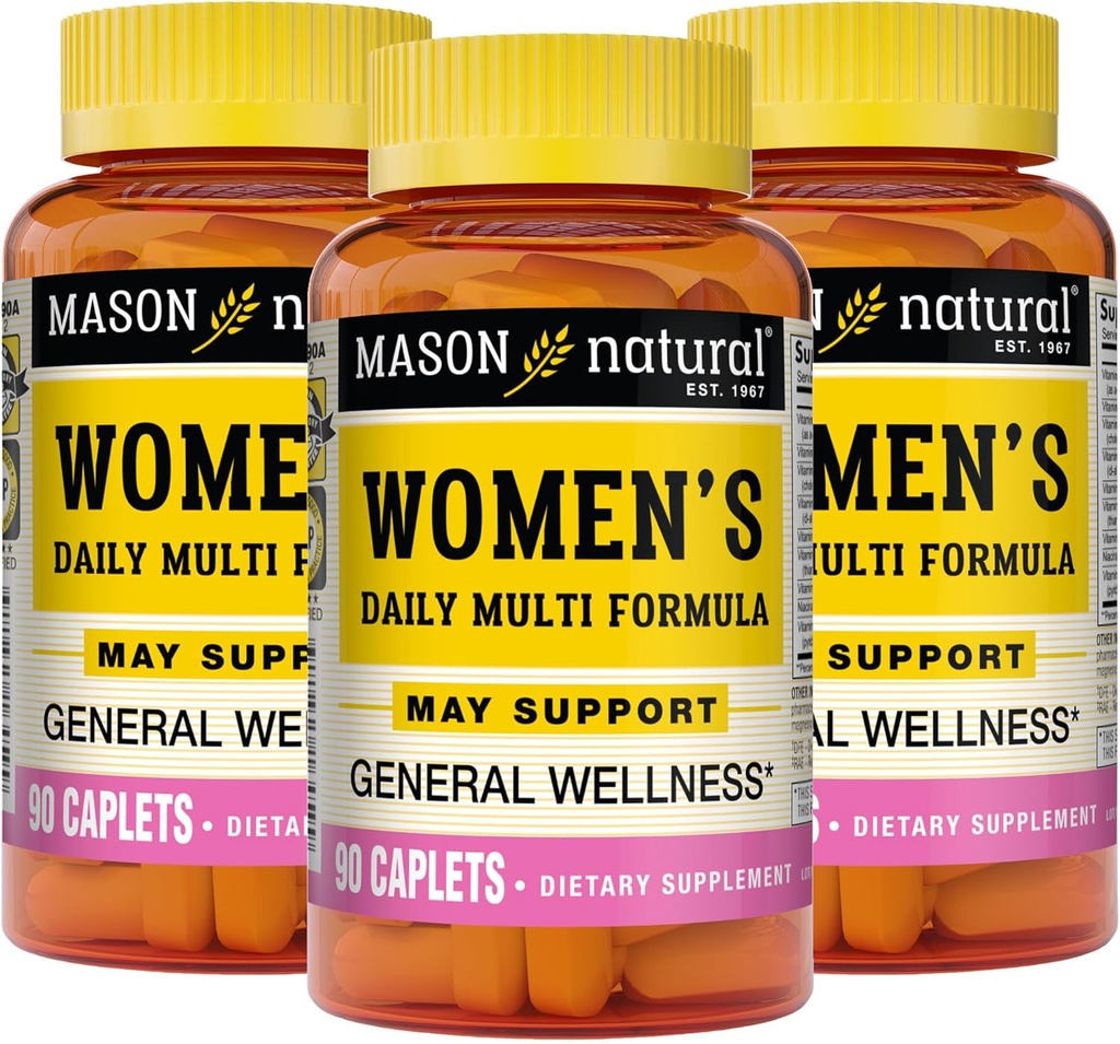 MASON NATURAL Women's Daily Multi Formula with 21 Essential Vitamins and Nutrients, Supports General Wellness and General Health, 90 Caplets (Pack of 3)