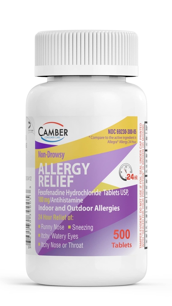 Camber 24 Hrs Μη- υπνηλία Fexofenadine Αντιισταμινικό Εσωτερική Υπαίθρια Αλλεργία Ανακουφιστικό Δισκία 500 Μέτρα Οικογενειακό Μέγεθος