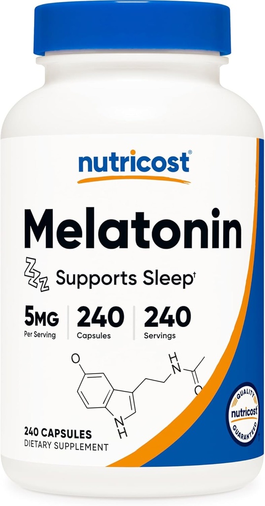 Nutricost Melatonin 5 mg, 240 Capsules - 5 mg Per Service, Non-GMO, Gluten Free Free