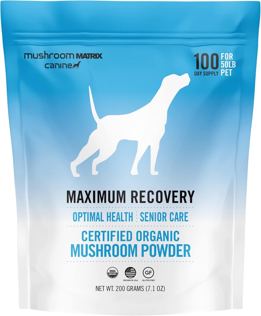Om Mushroom Matrix Maximum Recovery Mushroom Pet συμπλήρωμα σκόνης, υποστηρίζει την άριστη υγεία & φροντίδα ηλικιωμένων για σκύλους & γάτες, 200 γραμμάρια, 7.1 oz