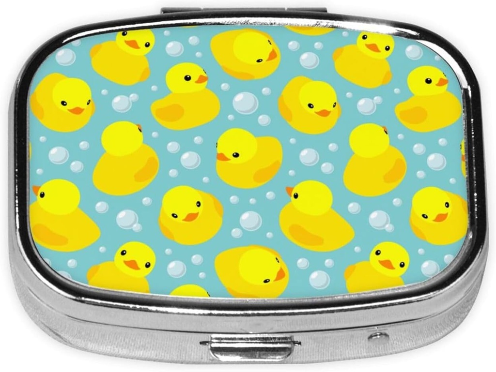 Küçük Pill Box Sarı Kauçuk Ducks, Low Pill Case for Purse, Metal Seyahat Pilllen Portre Kompleksi Tamam, Vitamin, Fish Oil, Medicine