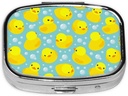 Küçük Pill Box Sarı Kauçuk Ducks, Low Pill Case for Purse, Metal Seyahat Pilllen Portre Kompleksi Tamam, Vitamin, Fish Oil, Medicine