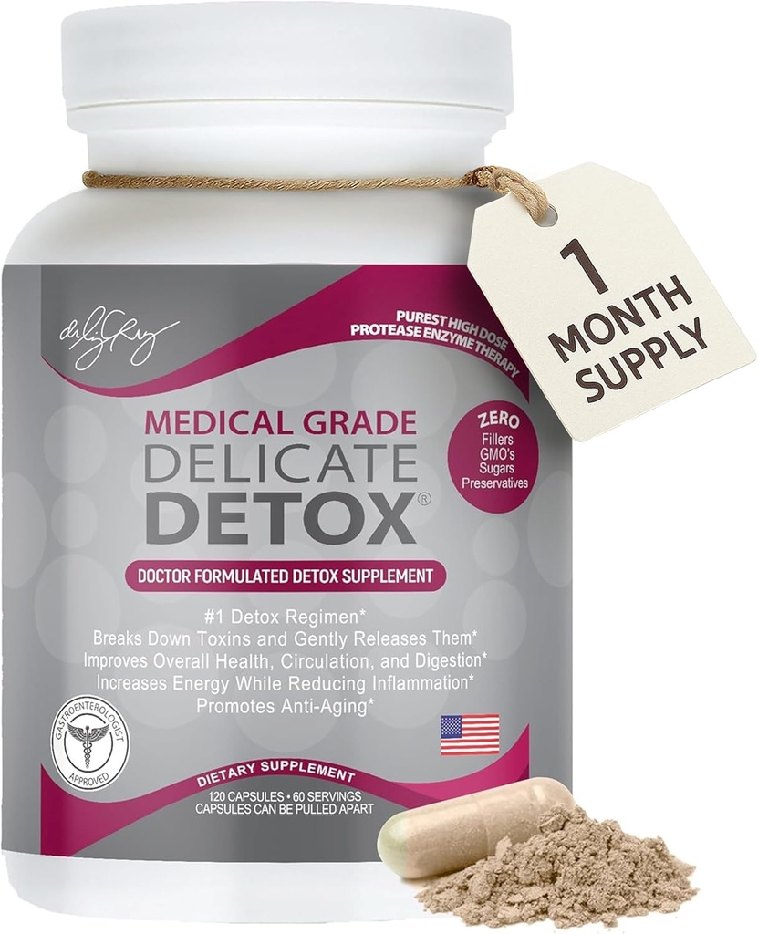 Dr. Liz Cruz Delicate Detox - Enzymes Supplement, Diyet Supplements, Medical-Grade Pro Enzymes, Daily Essential Enzymes for Detox, Non-GMO, 120 Veggie Capsules