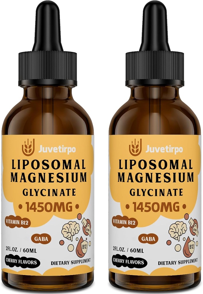 Magnezyum Glycinate Liquid Drops - Liposomal Chelate with Cherry Flavor for Easy Abors, Tavsiyeler Sleep, Mood, Intestinal & Bone Health, Reduces Stres - 60ML (2.04 Fl Oz (Pack of 2))