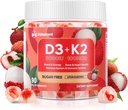 D3 K2 Gummies w/Magnesium Sugar Free - 90 Count | D3 5.000 IU + K2 (MK-7) 100 mcg - Vegan K2 D3 Vitamin Tamam, Yüksek Absorbent Supports Bone, Muscle, Mood & Immune (Lychee Flavor)