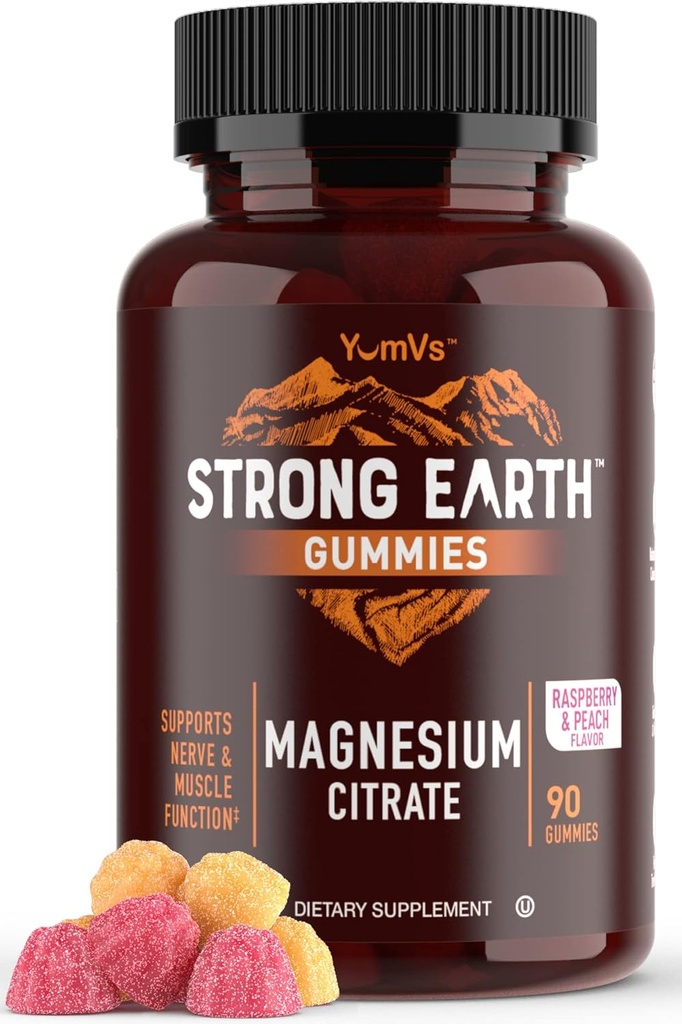 Ισχυρή Γη - Μαγνήσιο Citrate Gummies για Ενήλικες 250mg (90 Count) - Ηρεμία Gummies - Vegan Magnesium Gummies - Συμπλήρωμα για γυναίκες, άνδρες, εφήβους