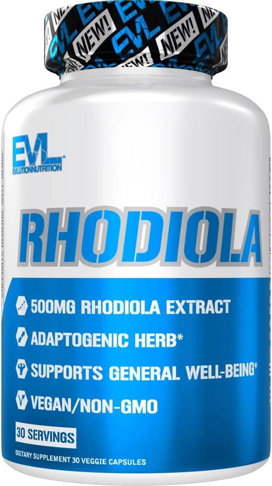 Herbal Adaptogen Rhodiola Rosea Capsules - Focus Energy ve Mood Support için 500 mg Rhodiola Supplement - EVL Calming Stres Supplement with Brain Focus Vitamins for Yetişkinler - 30 Vegan Capsules