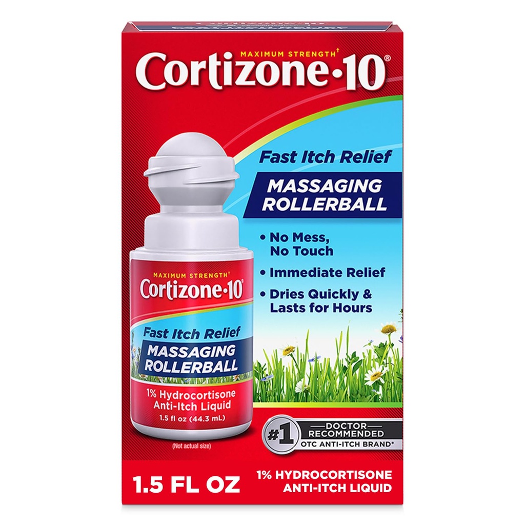 Cortizone-10 maksimum Güçlü Itch Relief Massaging Rollerball,% 1 Hydrocortisone, Fast-Acting, Anti-Itch Liquid for Bug Bites, Rash, Eczema, Psoriasis, Zehir Ivy, Oak, Sumac, 1.5 s.