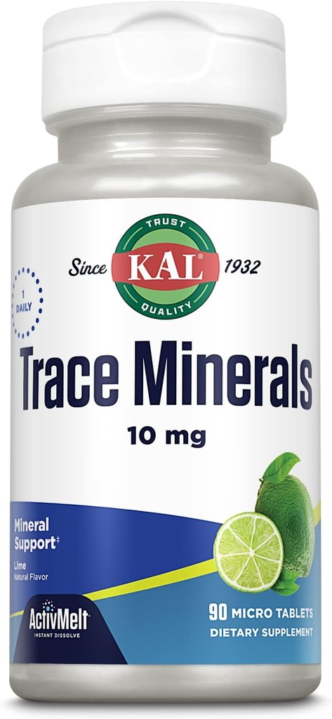 KAL Trace Minerals, 10 mg Mineral Supplements, Natural Lime Flavor Trace Minerals Supplements, Instant Dissolve ActivMelt Tabletleri Optimal Trace Mineral Aborpsiyon, 90 Hizmet, 90 Mikro Tabletler, 90 Mikro Tabletler,