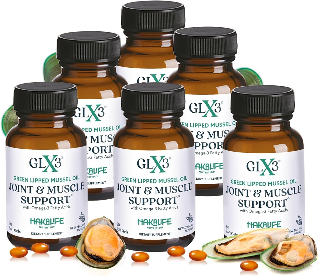 GLX3 Extra Strength Green Lipped Mussel Oil Capsules - Long-Lasting Joint Comfort Supplement - Support for Aches, Soreness - Naturally Rich in Omega 3 & Chondroitin Sulfate 6 Pack
