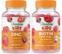 Ζωηρό Zinc Kids + Biotin Kids, Gummies Bundle - μεγάλη γεύση, συμπλήρωμα βιταμινών, χωρίς γλουτένη, GMO δωρεάν, μασώμενη κοιλιά