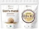 Mikro Malzemeler D3 10.000iu + K2 200 mcg Coconut Oil Softgels & Lions Mane Mushroom Supplement Toz Paket 2 Pack | Essential Sunshine Vitamins | Natural Superfood for Brain, Energy, & Immu