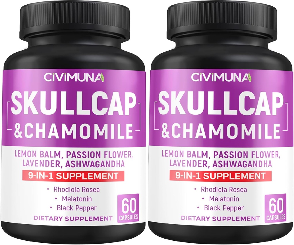 Skullcap ile Skullcap Capsules, Chamomile, Lemon Balm ve More - 4 Ay Supply için 120 Capsules (Pack of 2)