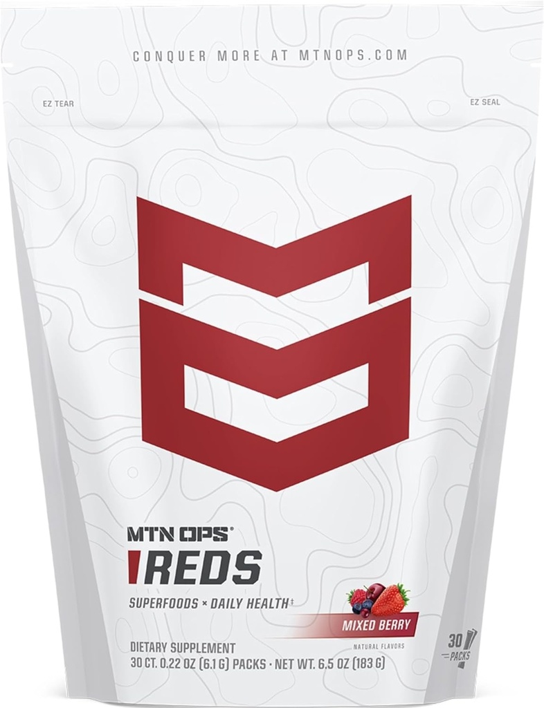 MTN OPS Super Reds Daily Health and Antioxidant Drink Powder, Free Radical Fighting Blend Ενισχυμένο με Phyto-Nutrients, 30 On-The-Go Packs, Just Add Water