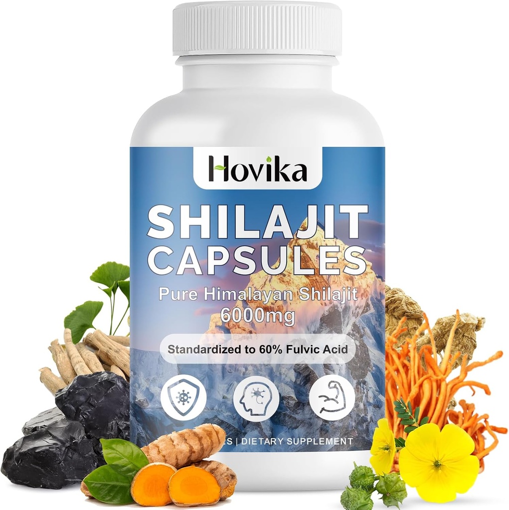 Shilajit Pure Himalayan 6000MG, Shilajit Resin Supplement for Men & Women 60% Fulvic Acid Shilajit Capsules with Ashwaganhda, Maca, Rhodiola Rosea for Energy, Strength, Immunity, 120 Capsules