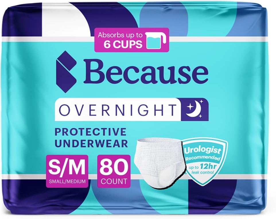 Επειδή Overnight Absorbency Pill Ups - Ενηλίκων Ακράτεια Εσώρουχα, Extra Απορροφητικά Νυχτερινά Σύνορα για Άνδρες και Γυναίκες, Λευκό, Μικρό / Μέδιο, 80 Κόμη (4 Πακέτα των 20)