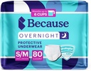 Çünkü gece boyunca Absorbency Pull Ups - Adult Use Incontinence Underwear, Absorbent Nighttime Briefs for Men and Women, White, Small/Medium, 80 Count (4 Packs of 20)