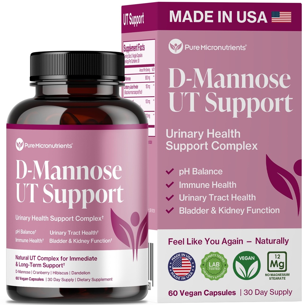 Saf D Mannose Capsules 1000 mg Per Serve - Hızlı UTI Desteği - Urinary Tract Cleanse & Bladder Health - Cranberry, D-Mannose, Dandelion, Hibiscus Flower - 60 Veggie Caps