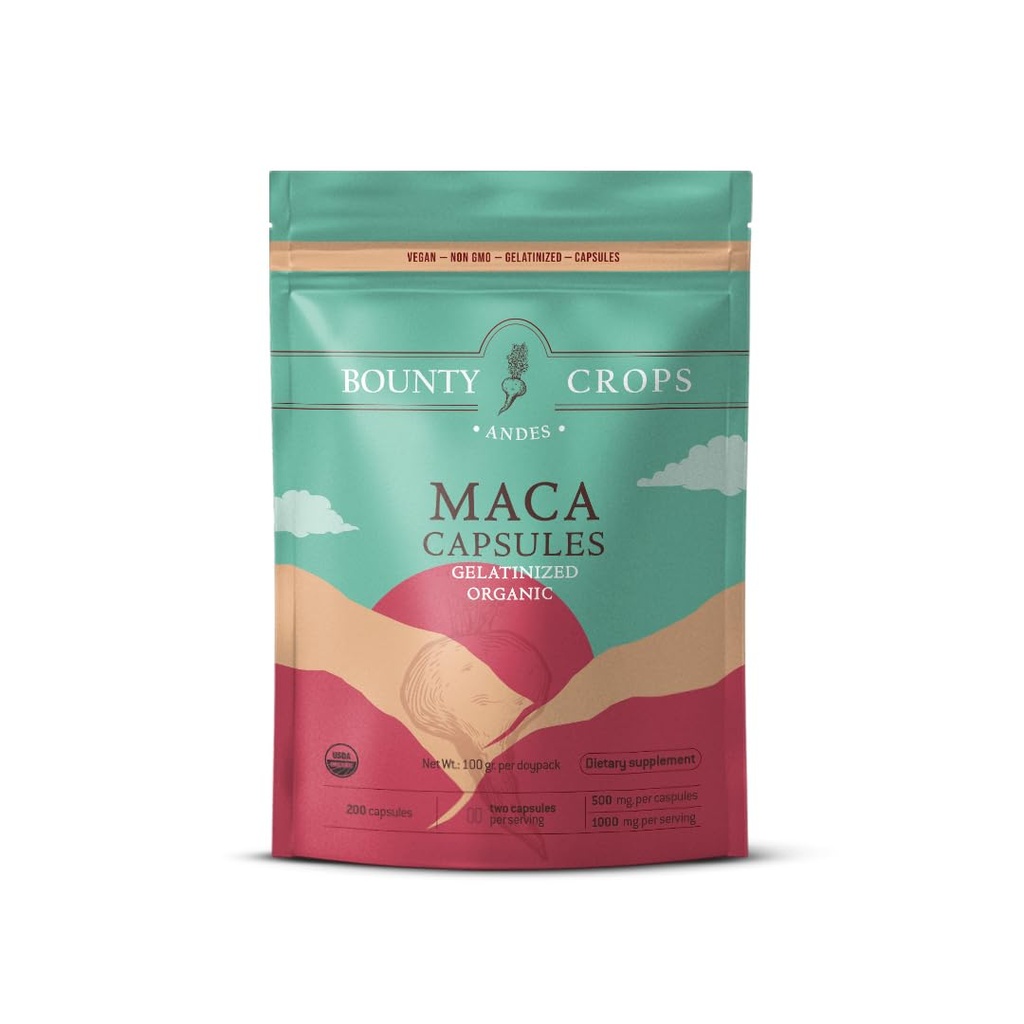 Organik Maca Toz CAPSULES-1000 mg hizmet başına, Gelatinized, Non-GMO, 200 Vegan Capsules, Black, Red ve Sarı Peruvian Maca, Energy and Vitality Support.