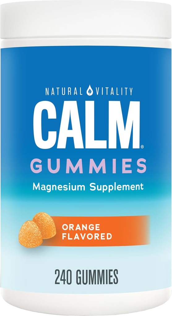 Φυσικό Vitality Calm, Magnesium Citrate Supplement, Stress Relief Gummies, Υποστηρίζει μια υγιή απάντηση στο στρες, χωρίς γλουτένη, Vegan, Orange, 240 Gummies