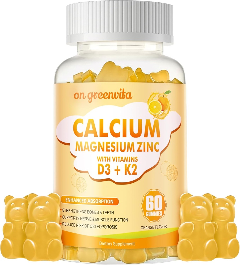Ασβέστιο Μαγνήσιο Ψευδάργυρος Gummies με βιταμίνη D3 & K2 - Υψηλή ισχύς ενισχυμένη απορρόφηση -60 Orange Gummies Γεύση